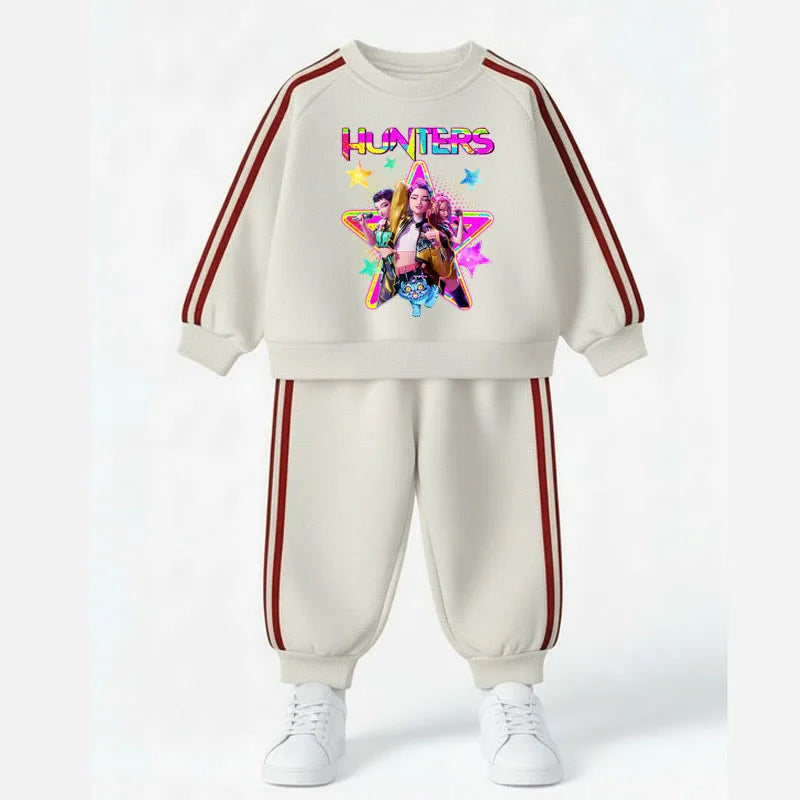 K-pop Girls Spring Clothing Set Cartoon Print Sweatshirt and Joggers Suit