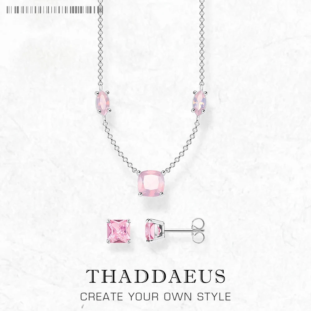 Pink Stone Necklace & Earring Jewellery Set 925 Sterling Silver Romantic Gift