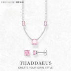 Pink Stone Necklace & Earring Jewellery Set 925 Sterling Silver Romantic Gift