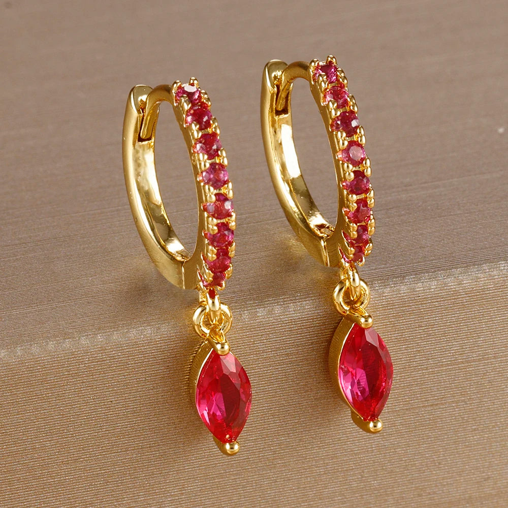Luxury Cubic Zirconia Stainless Steel Gold Colour Horse Eye Earrings