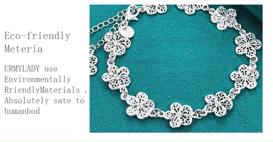 20cm Beautiful Flowers Bracelet 925 Sterling Silver Classic Wedding Jewellery