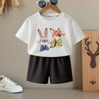 K-pop Boys and Girls Summer Casual T-Shirt and Elastic Waist Shorts Set