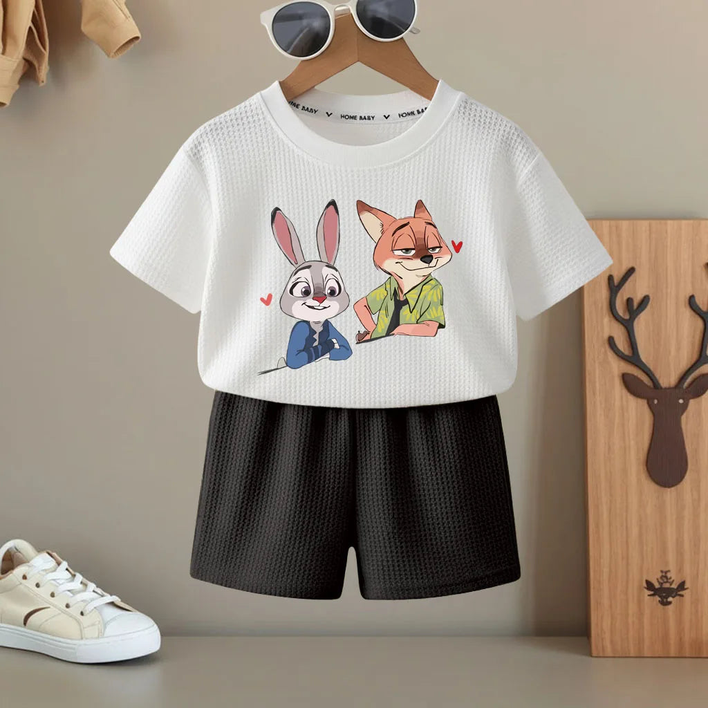 K-pop Boys and Girls Summer Casual T-Shirt and Elastic Waist Shorts Set