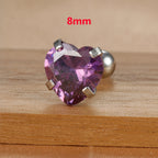 1PC Heart Stainless Steel Ear Studs Purple Crystal Stud 3-8mm