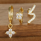 3PCS Four Flower Zircon Little Hoop Earring Star Cartilage Piercing