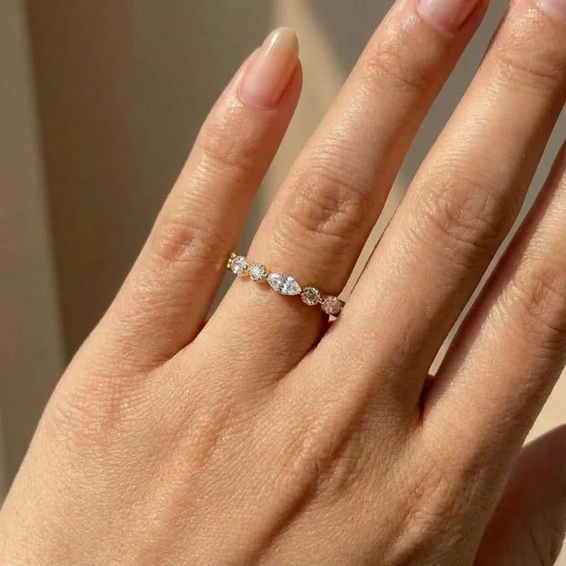 925 Sterling Silver Classic Zircon Marquise Stackable Ring Engagement Wedding Luxury Fashion