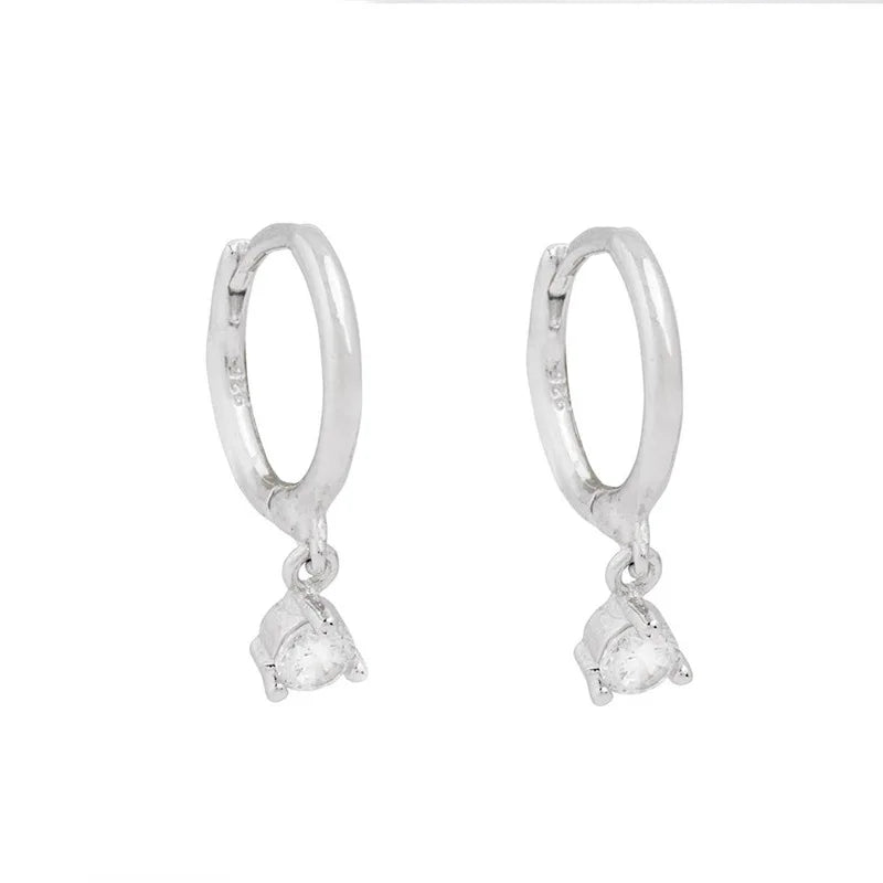 2PCS Stainless Steel Zirconia Small Hoop Earrings Water Drop Pendant