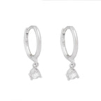 2PCS Stainless Steel Zirconia Small Hoop Earrings Water Drop Pendant