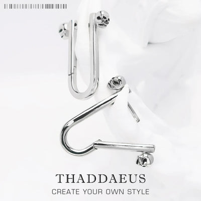 Skull Hoop Earrings 925 Sterling Silver Punk Fashion Women Men Gift