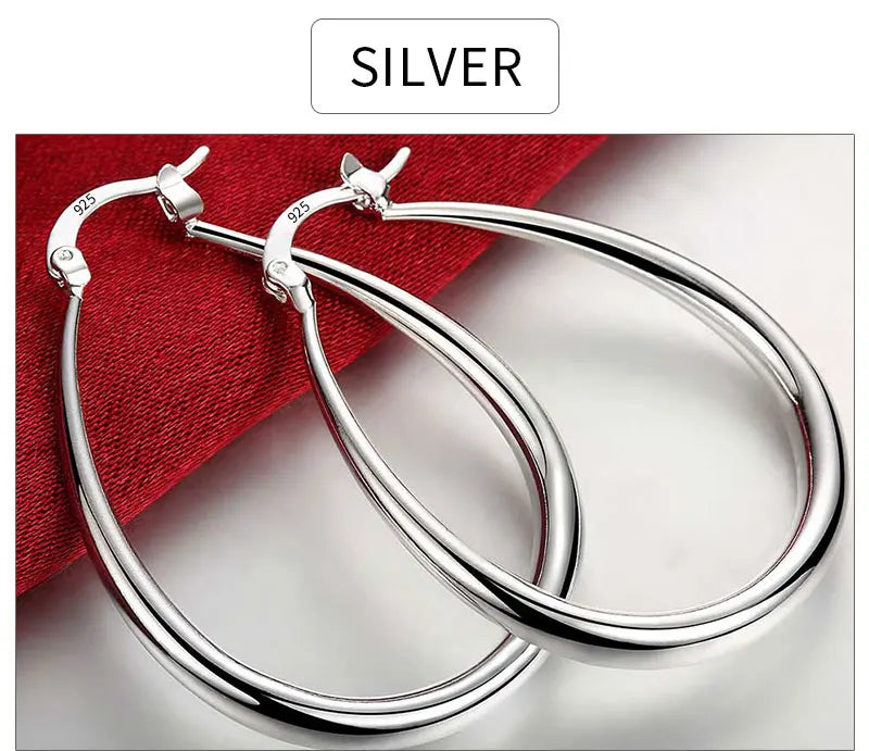925 Sterling Silver 40mm U-Shaped Hoop Earrings Women Charm Wedding Jewellery
