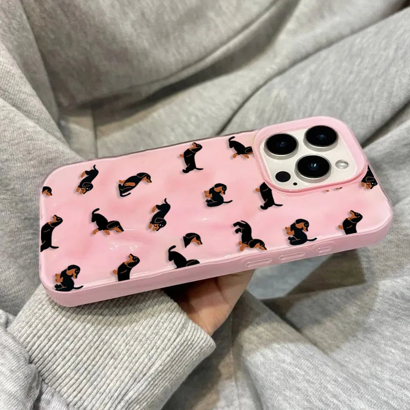 Dachshunds Pattern Case for iPhone 17 16 15 14 13 12 11 Pro Max Plus Texture
