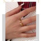 925 Sterling Silver Smooth Double Ball Beads Ring Adjustable Gold Colour Geometric Couple Jewellery