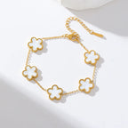 White Flower Stainless Steel Bracelet Five-Leaf Clover Wrist Jewellery