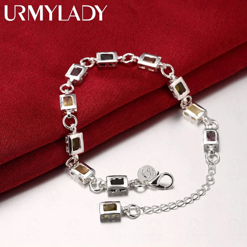 Cute Zircon Crystal Chain Bracelet 925 Sterling Silver Women Wedding Lady