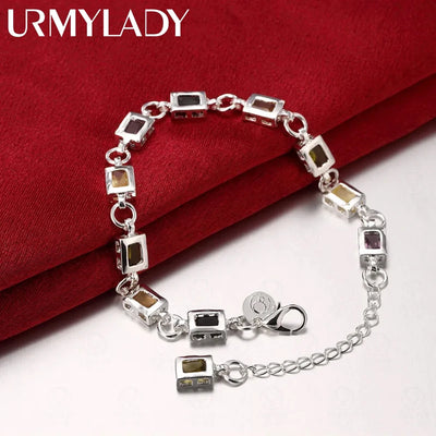 Cute Zircon Crystal Chain Bracelet 925 Sterling Silver Women Wedding Lady