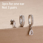 3PCS Fashion Simple Zircon Hoop Earrings Set Stainless Steel Punk