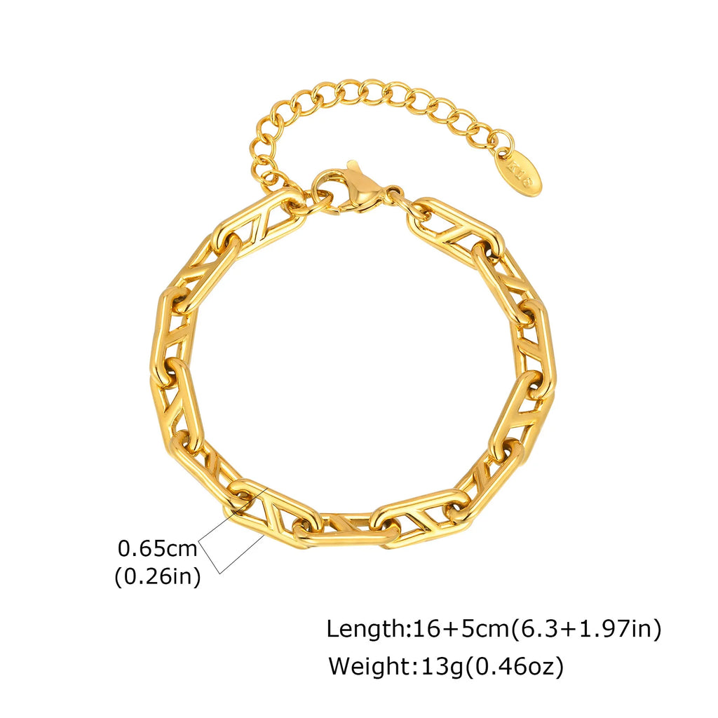 316L Stainless Steel Chunky Chain Bracelet for Women, 18k Gold Plated Waterproof Stackable Jewelry