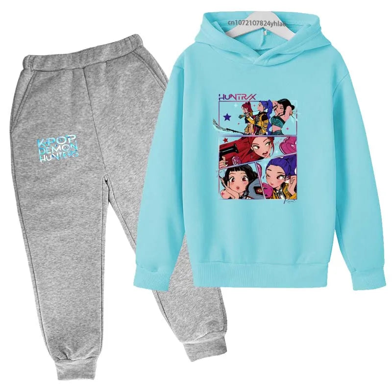 Kids Kpop Demon Hunters Tracksuit Hoodie & Pants Set 2-13 Years Casual Outfit