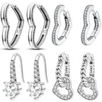 925 Sterling Silver Simple Love Heart Zircon Circle Hoop Earrings Jewellery