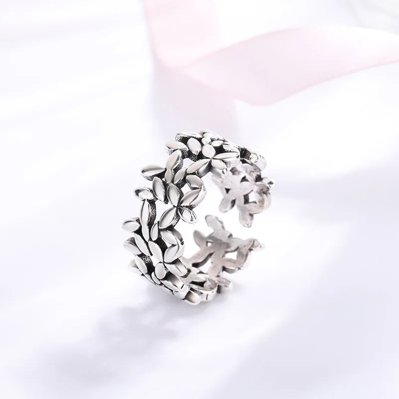 925 Sterling Silver Small Leaf Plant Ring Engagement Wedding Luxury Jewellery