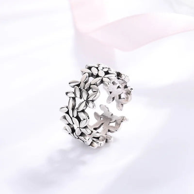 925 Sterling Silver Small Leaf Plant Ring Engagement Wedding Luxury Jewellery