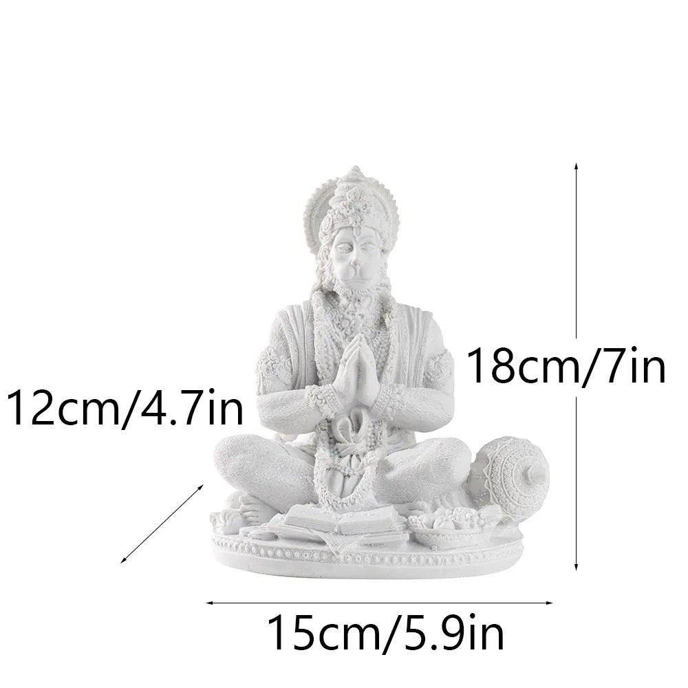 Sandstone White Hanuman Statue Hindu Monkey God Sculpture Yoga Meditation Decor
