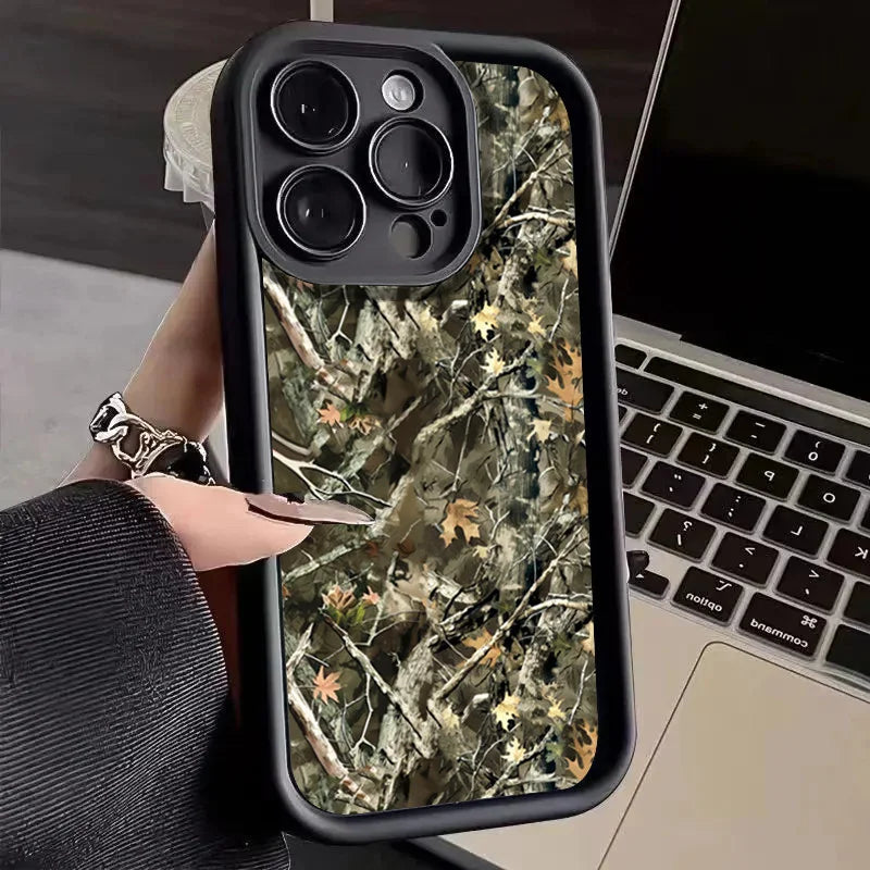 Forest Camouflage Pattern Simple Silicone Cover Case For iPhone 17 16 e 15 14 13 12 Mini 11 Pro XS Max 7 8 Plus Thickened Cover