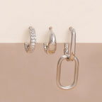 3PCS Stainless Steel Zircon Hoop Earrings Set Gold Colour Piercing