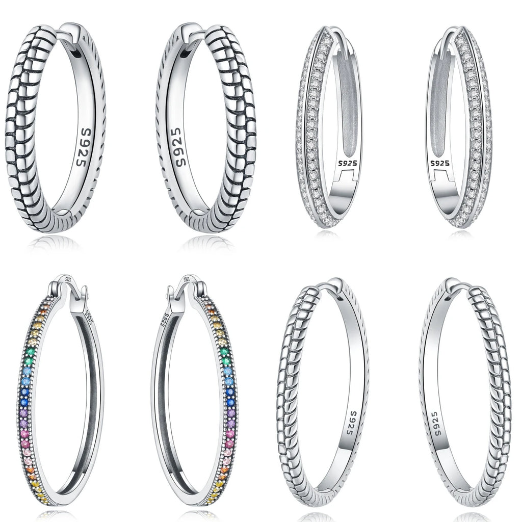 925 Sterling Silver Minimalist Designed Hoop Earrings Fine Birthday Gift