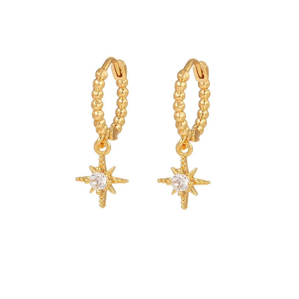 New Stainless Steel Cubic Zirconia Chain Hoop Earring Star Moon
