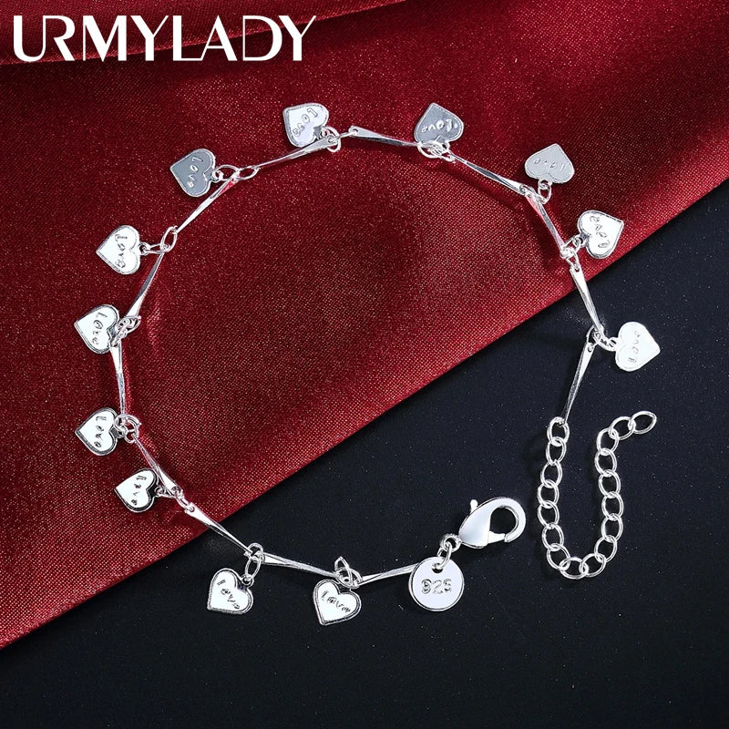 LOVE Heart Card Chain Bracelet 925 Sterling Silver Fashion Christmas Gift