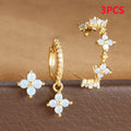 3PCS Zircon Flower Pendant Earring Sets Stainless Steel Cartilage