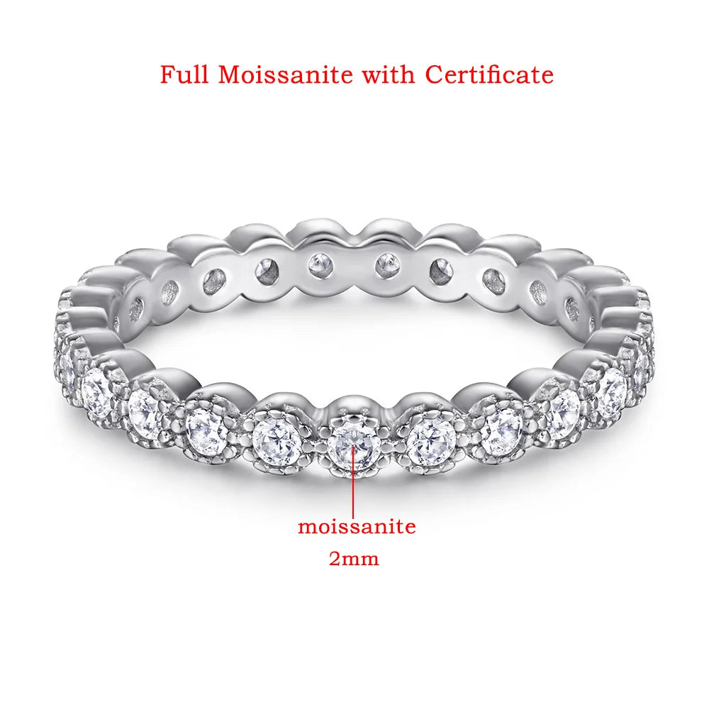 Full Moissanite Eternity Ring 2mm D Color Certified 925 Sterling Silver Stackable Band