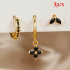 3PCS Exquisite Green Zircon Hanging Earrings Stainless Steel Flower