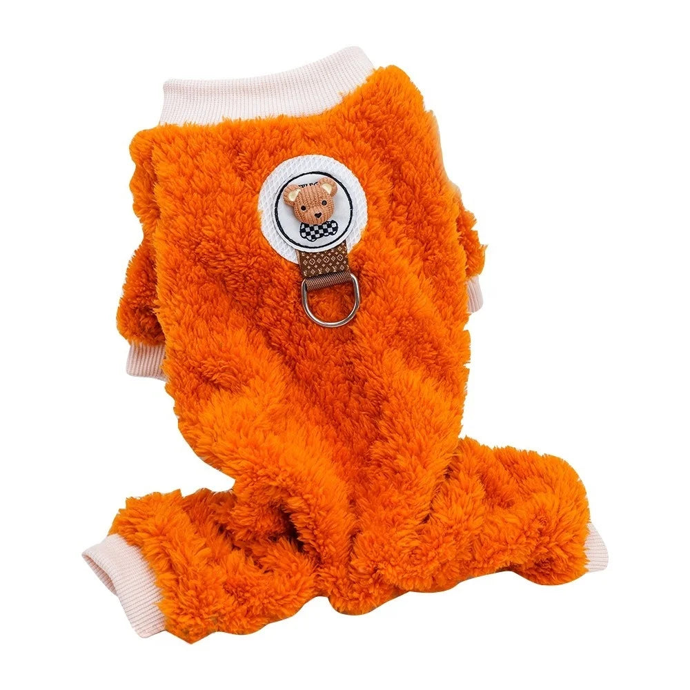 Warm Dog Pajamas Plush Onesie Small Dog Jumpsuit with Belly Warmer Winter