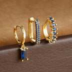 3PCS Stainless Steel Horse Eye Zircon Round Small Hoop Earrings Set