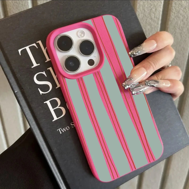 Striped Pattern Lychee Case for iPhone 17 16 15 14 13 12 Pro Max