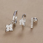 3PCS Vintage Design Four Flower Zircon Hoop Earrings Set Steel