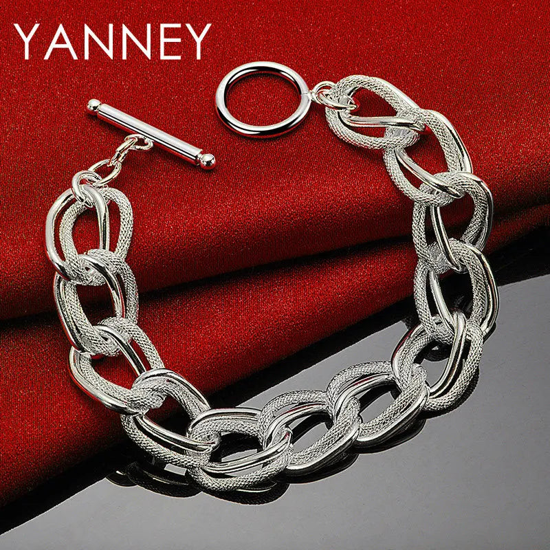 925 Sterling Silver 8-inch Frosted Knot Bracelet Men Women Wedding Jewellery