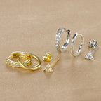 3PCS Stainless Steel CZ Zircon Huggie Hoop Earrings Flower Studs