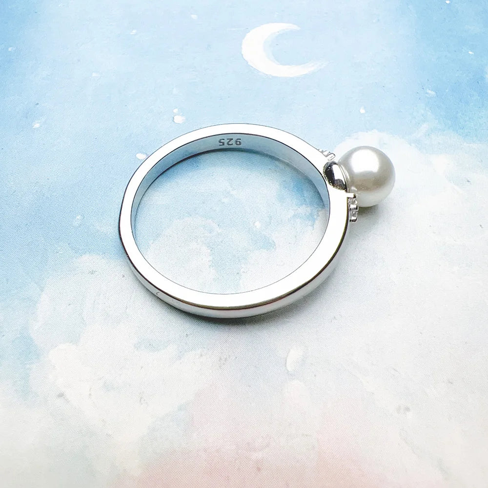 Pearl and Zircon Ring 925 Sterling Silver Glam Spring Trendy Jewellery Women