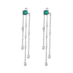 Green Zircon Tassel Chain Stainless Steel Hoop Earrings 18K Gold