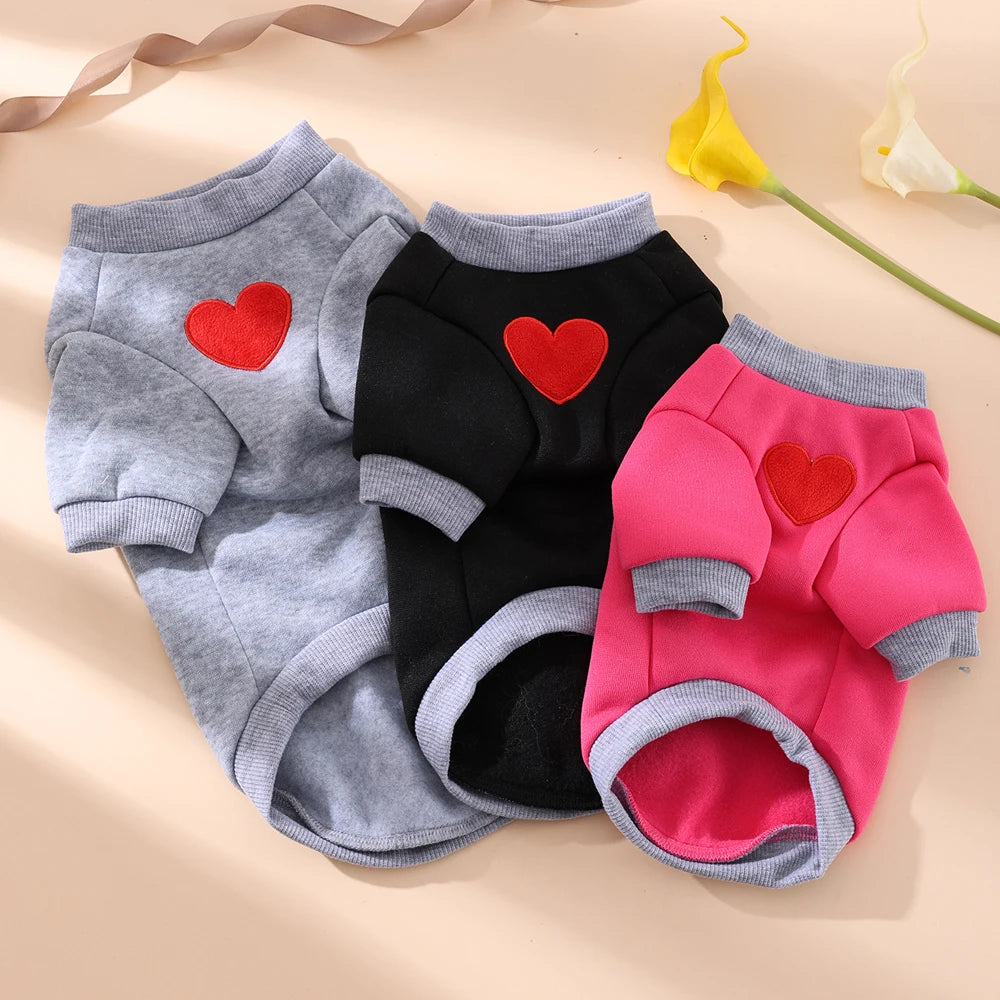 Winter Warm Small Dog Clothes Hoodie Cute Love Medium Cat Sweater for Taddy Yorkshire Thickened Cute Puppy Clothes Accessories