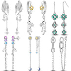 925 Sterling Silver Tassel Zircon Ear Studs Sparkling Hoop Earrings Gift