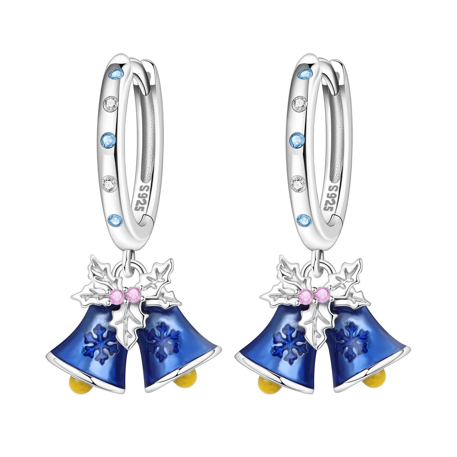 925 Sterling Silver Sparkling Blue Snowflake Drop Earrings Trendy Jewellery