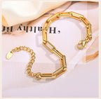 6mm Paperclip Chain Bracelet 18k Gold Plated Stainless Steel Link Adjustable Stackable Jewelry for Women Girls Gift