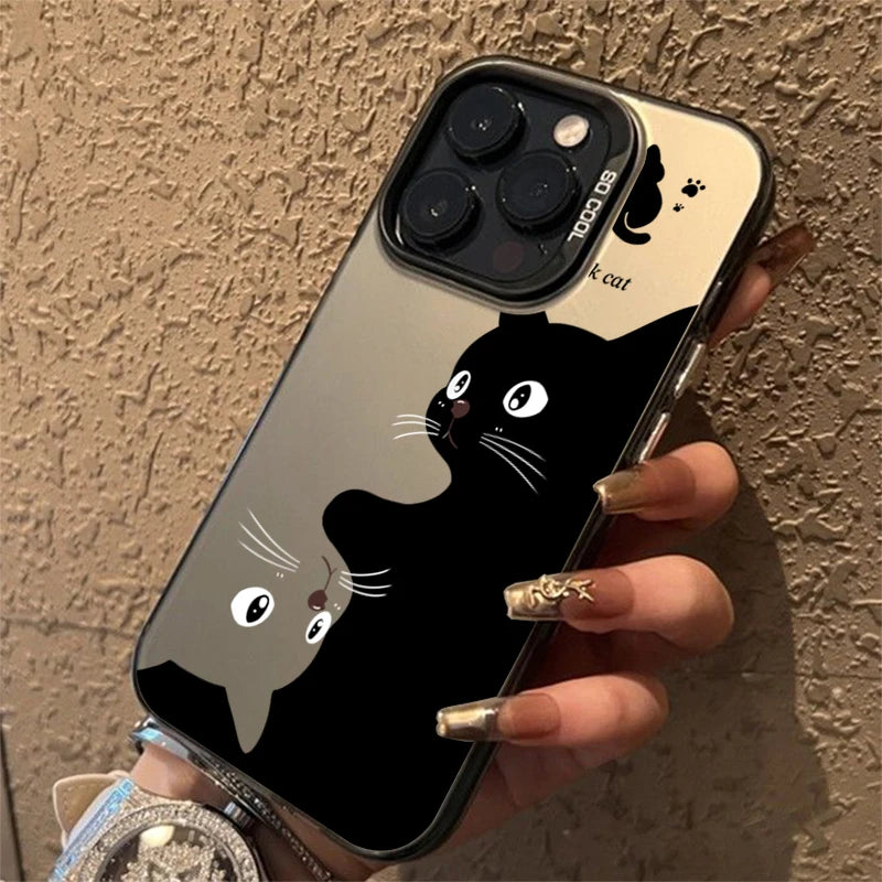 Cute Cartoon Black Cat Case for Samsung S24 S23 S22 A14 A34 A54