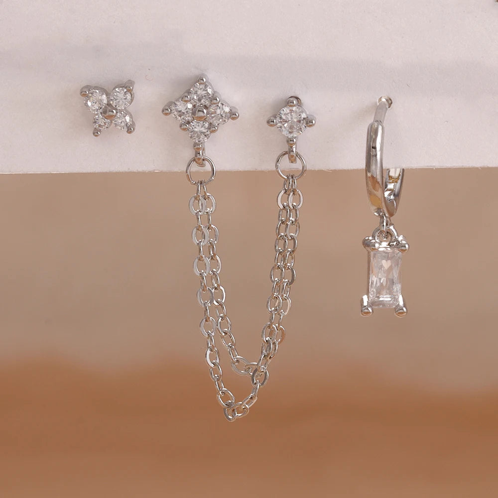 3PCS Exquisite Stainless Steel 12 Constellation Birthstone Earrings Set