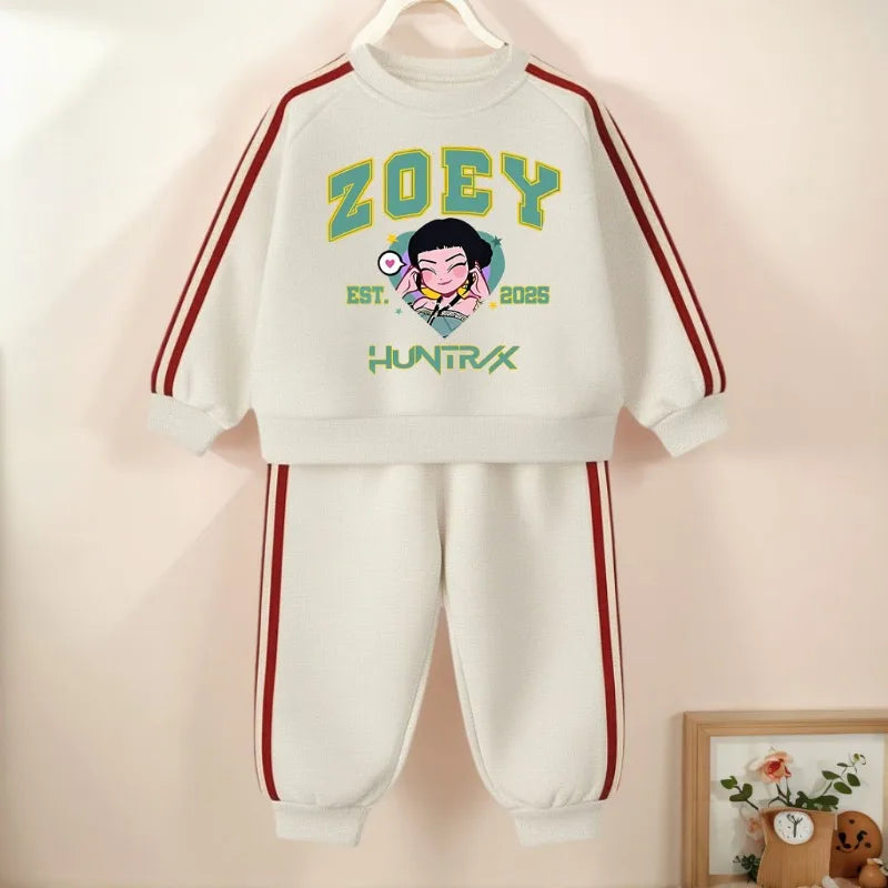 K-pop Boys and Girls Long Sleeve Pullover and Side Stripe Trousers Tracksuit