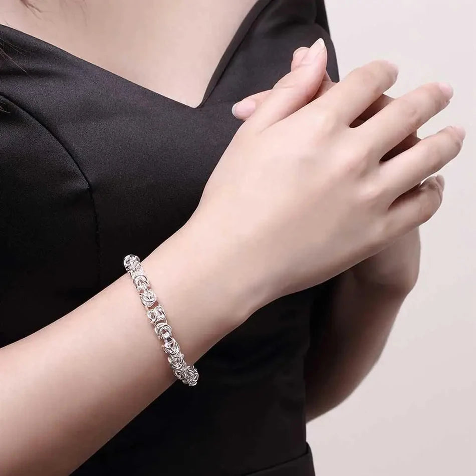 925 Sterling Silver Classic Circle Chain Bracelet Men Women Wedding Gift